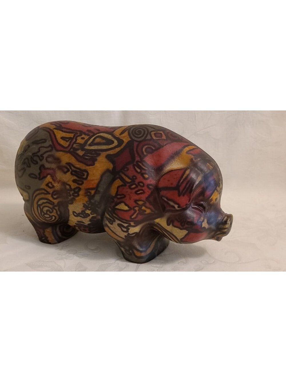 Colorful Abstract Graffiti Ceramic Pig Figurine 8.5" x 4.75"